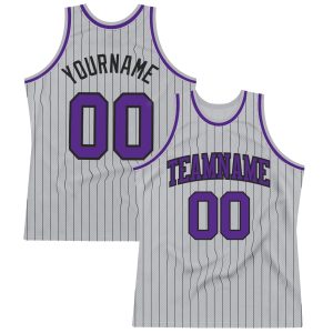Gray Black Pinstripe Purple Authentic Personalized Basketball Jersey