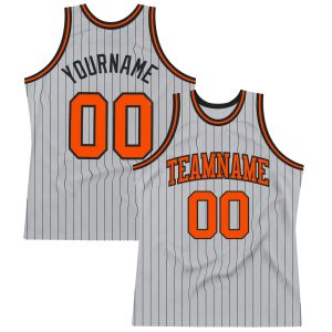 Gray Black Pinstripe Orange Authentic Personalized Basketball Jersey