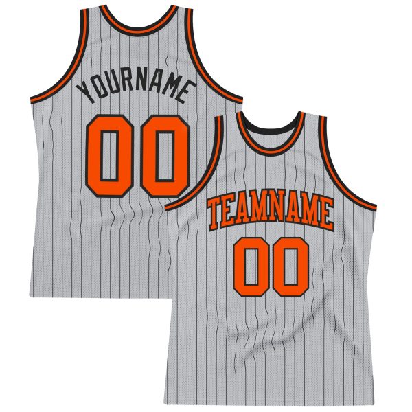 Gray Black Pinstripe Orange Authentic Personalized Basketball Jersey