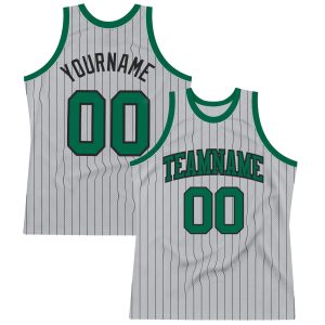 Gray Black Pinstripe Kelly Green Authentic Personalized Basketball Jersey