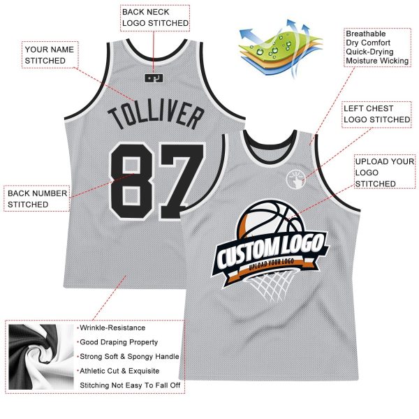 Gray Black-White Authentic Throwback Personalized Basketball Jersey - Image 2
