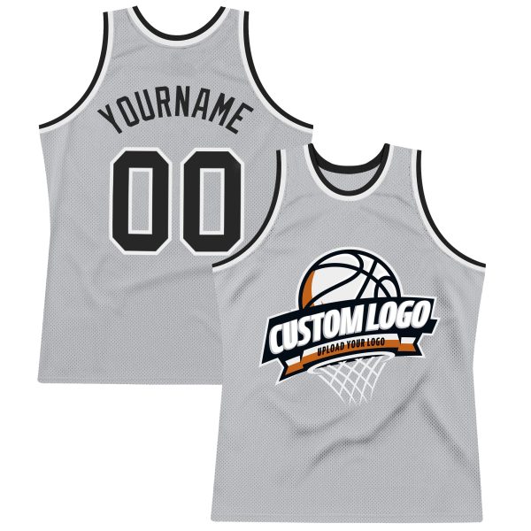 Gray Black-White Authentic Throwback Personalized Basketball Jersey