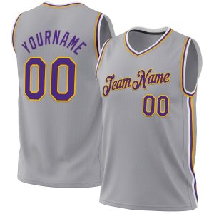 Gray Purple-Gold Authentic Throwback Personalized Basketball Jersey