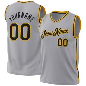 Gray Black-Gold Authentic Throwback Personalized Basketball Jersey