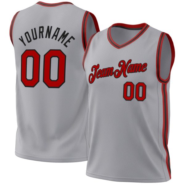Gray Red-Black Authentic Throwback Personalized Basketball Jersey