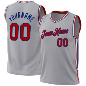 Gray Red-Royal Authentic Throwback Personalized Basketball Jersey