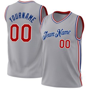 Gray Red-Royal Authentic Throwback Personalized Basketball Jersey