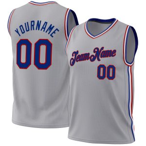 Gray Royal-Red Authentic Throwback Personalized Basketball Jersey