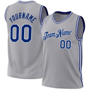 Gray Royal-White Authentic Throwback Personalized Basketball Jersey