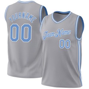 Gray Light Blue-White Authentic Throwback Personalized Basketball Jersey