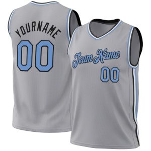 Gray Light Blue-Black Authentic Throwback Personalized Basketball Jersey