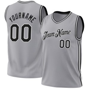 Gray Black-White Authentic Throwback Personalized Basketball Jersey