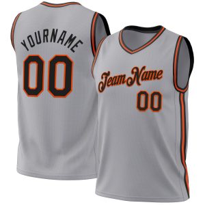 Gray Black-Orange Authentic Throwback Personalized Basketball Jersey