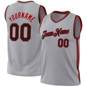 Gray Black-Red Authentic Throwback Personalized Basketball Jersey
