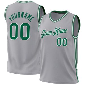 Gray Kelly Green-White Authentic Throwback Personalized Basketball Jersey