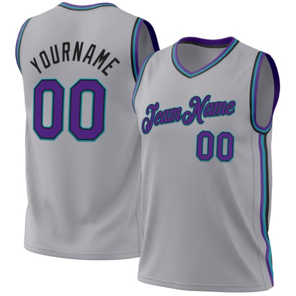 Gray Purple Black-Teal Authentic Throwback Personalized Basketball Jersey
