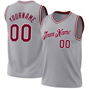 Gray Maroon-White Authentic Throwback Personalized Basketball Jersey