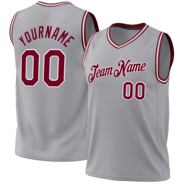 Gray Maroon-White Authentic Throwback Personalized Basketball Jersey