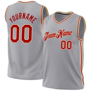 Gray Red-Cream Authentic Throwback Personalized Basketball Jersey