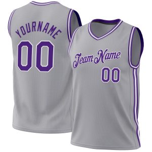 Gray Purple-White Authentic Throwback Personalized Basketball Jersey