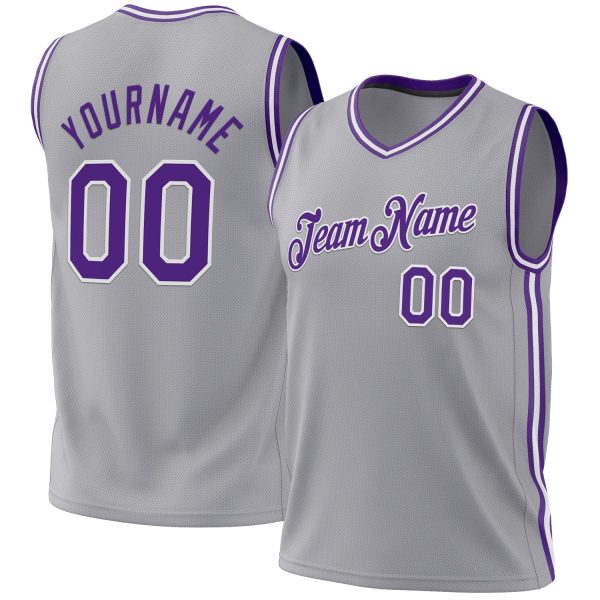 Gray Purple-White Authentic Throwback Personalized Basketball Jersey