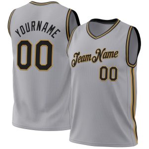 Gray Black-Old Gold Authentic Throwback Personalized Basketball Jersey