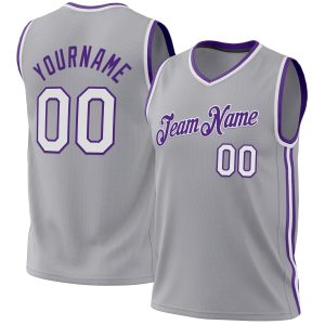 Gray White-Purple Authentic Throwback Personalized Basketball Jersey