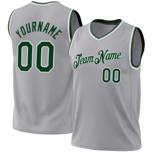 Gray Green-White Authentic Throwback Personalized Basketball Jersey