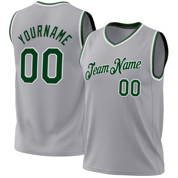 Gray Green-White Authentic Throwback Personalized Basketball Jersey
