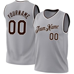Gray Brown-White Authentic Throwback Personalized Basketball Jersey