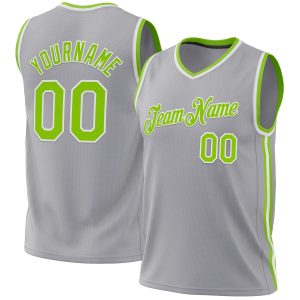 Gray Neon Green-White Authentic Throwback Personalized Basketball Jersey