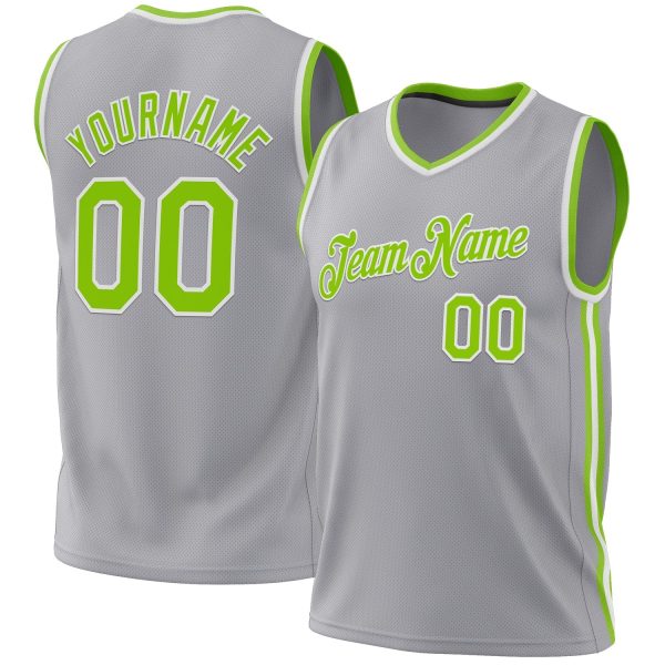 Gray Neon Green-White Authentic Throwback Personalized Basketball Jersey