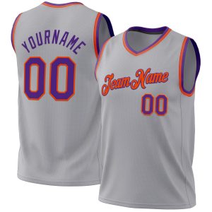 Gray Purple-Orange Authentic Throwback Personalized Basketball Jersey