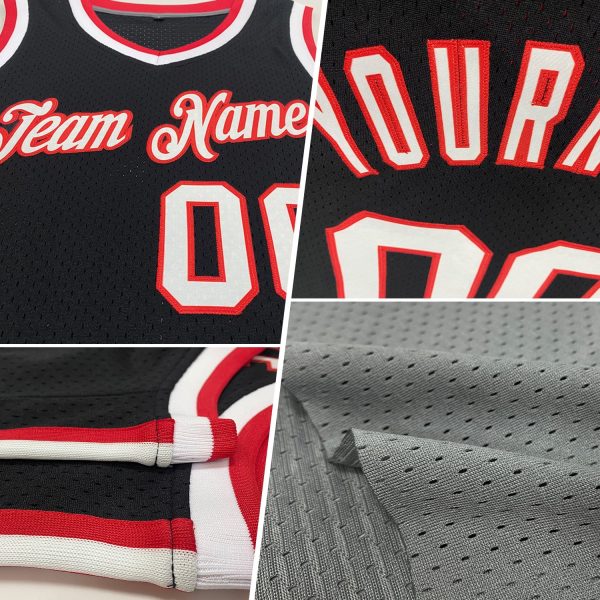 Gray White-Black Authentic Throwback Personalized Basketball Jersey - Image 2