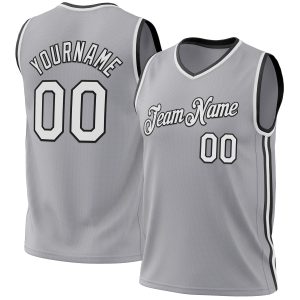 Gray White-Black Authentic Throwback Personalized Basketball Jersey