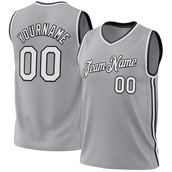 Gray White-Black Authentic Throwback Personalized Basketball Jersey