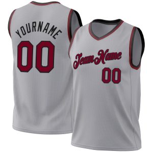 Gray Maroon-Black Authentic Throwback Personalized Basketball Jersey