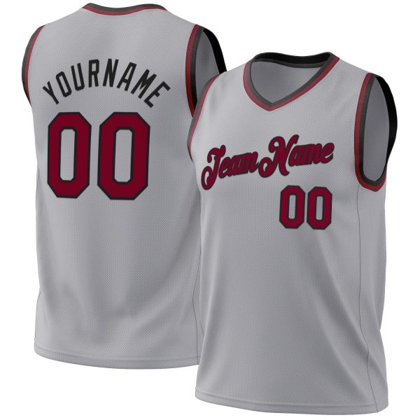 Gray Maroon-Black Authentic Throwback Personalized Basketball Jersey