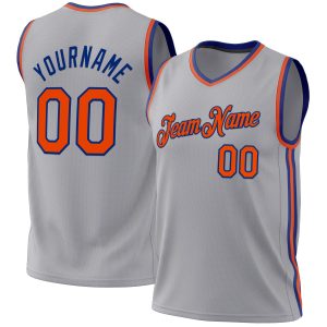 Gray Orange-Royal Authentic Throwback Personalized Basketball Jersey