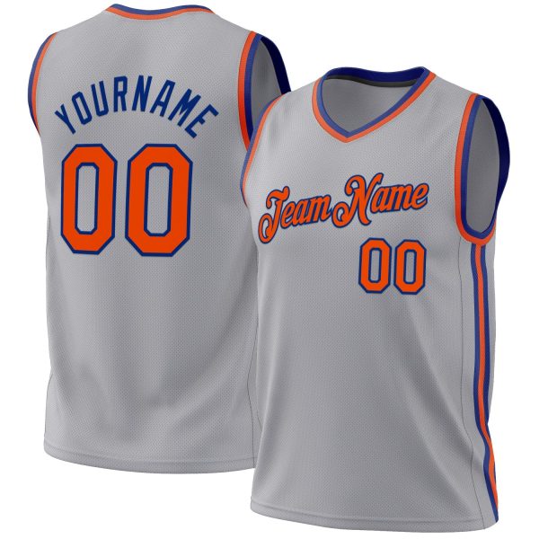 Gray Orange-Royal Authentic Throwback Personalized Basketball Jersey