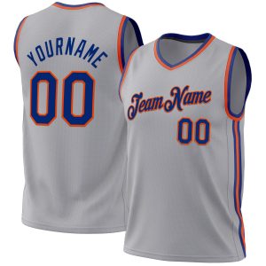 Gray Royal-Orange Authentic Throwback Personalized Basketball Jersey
