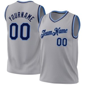 Gray Navy-Light Blue Authentic Throwback Personalized Basketball Jersey