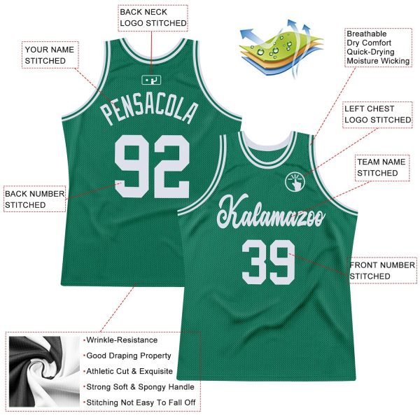 Kelly Green White Authentic Throwback Personalized Basketball Jersey - Image 2