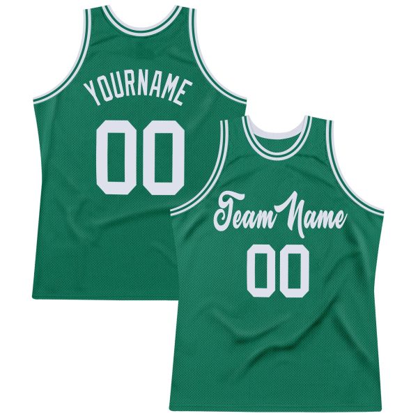 Kelly Green White Authentic Throwback Personalized Basketball Jersey