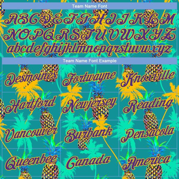 Kelly Green Purple-Gold 3D Pattern Hawaii Palm Trees Pineapples Authentic Personalized Basketball Jersey - Image 3