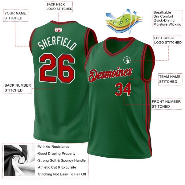Kelly Green Red-Black Custom Authentic Throwback Basketball Jersey - Image 3