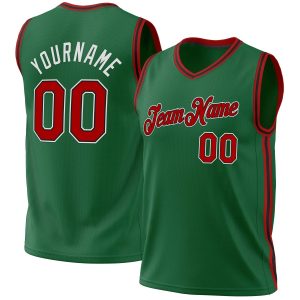 Kelly Green Red-Black Custom Authentic Throwback Basketball Jersey