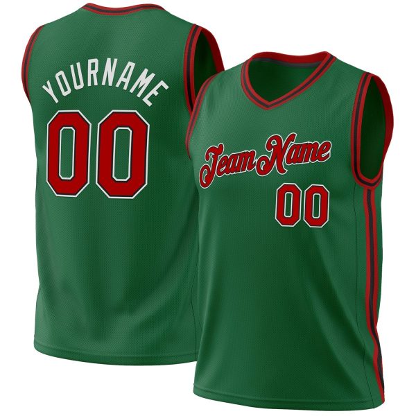 Kelly Green Red-Black Custom Authentic Throwback Basketball Jersey
