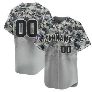 Grey Black - Light Grey Camo Gradient Fashion Personalized Baseball Jersey