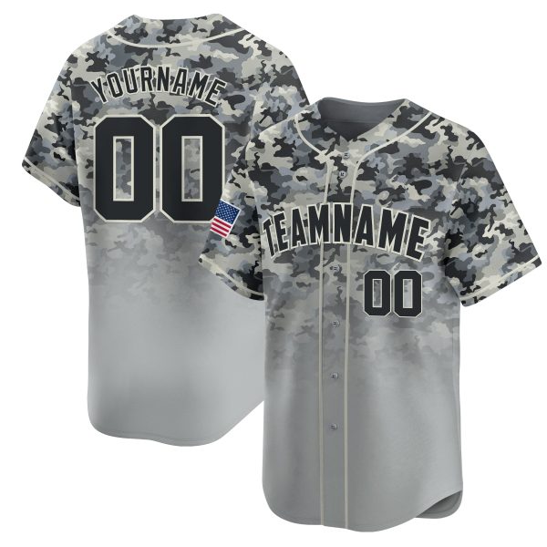 Grey Black - Light Grey Camo Gradient Fashion Personalized Baseball Jersey
